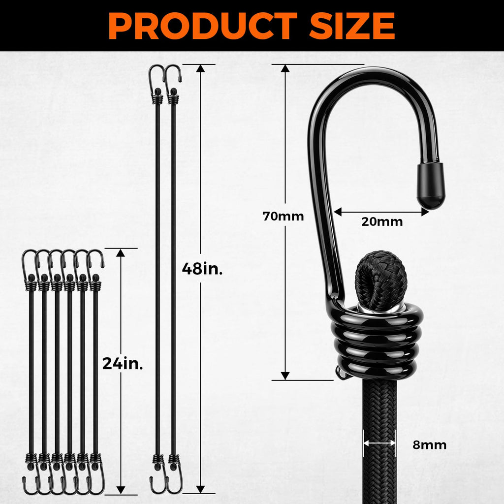 HORUSDY 31-Piece Premium Bungee Cords Assortment Jar, Includes 10”,18”,24”,32”,40” Bungee Cords, 6“ Zip Ties, 8”Canopy/Tarp Ball Ties and Crocodile Mouth Tarp Clips