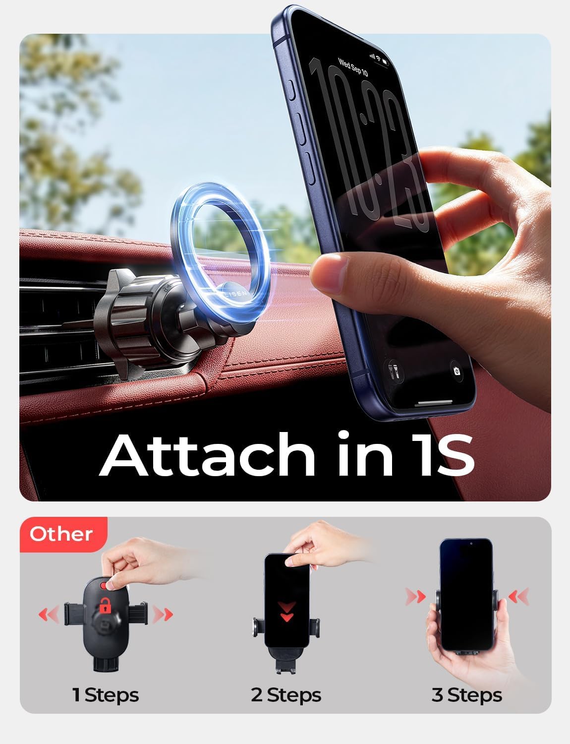 LISEN for MagSafe Car Phone Mount for iPhone 18 Pro Max, Magnet Magnetic Phone Holders for Your Car 2-in-1 Vent Dashboard Magnet Cell Phones Holder Mounts fit iPhone 18 Pro Max 17 16 15 14 13 12
