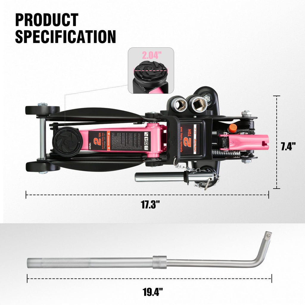DNA Motoring TOOLS-00234 Low Profile Hydraulic Trolley Service/Floor Jack, 2 Ton (4000 lbs) Capacity, Lifting Range 5.1"-13", Black