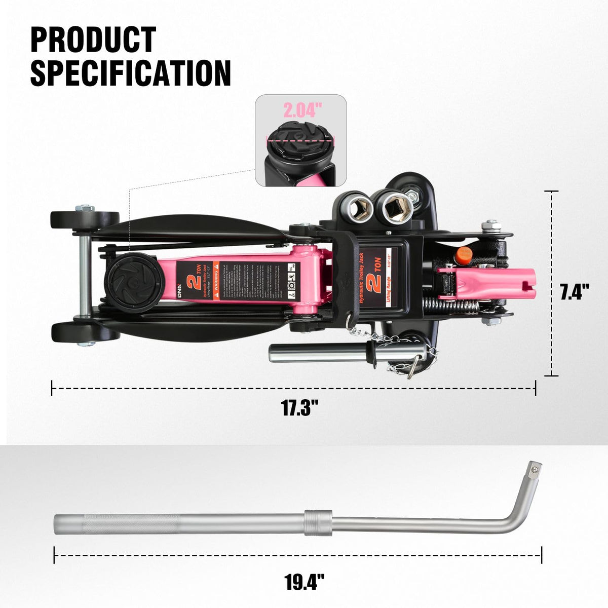 DNA Motoring TOOLS-00234 Low Profile Hydraulic Trolley Service/Floor Jack, 2 Ton (4000 lbs) Capacity, Lifting Range 5.1"-13", Black