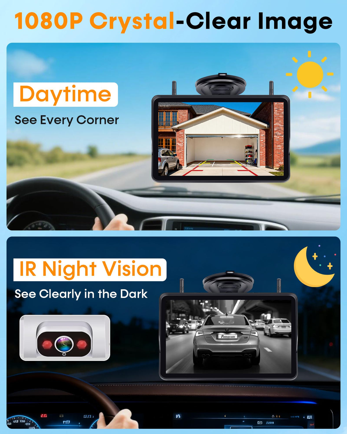 1080P HD Wireless Backup Camera - 1 Minute Magnetic Easy Install No Wiring