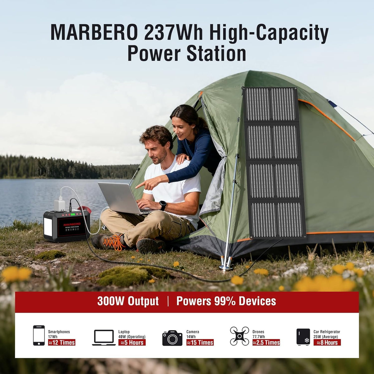 MARBERO Portable Power Station 88Wh, 120W Surge, Solar Generator 24,000mAh