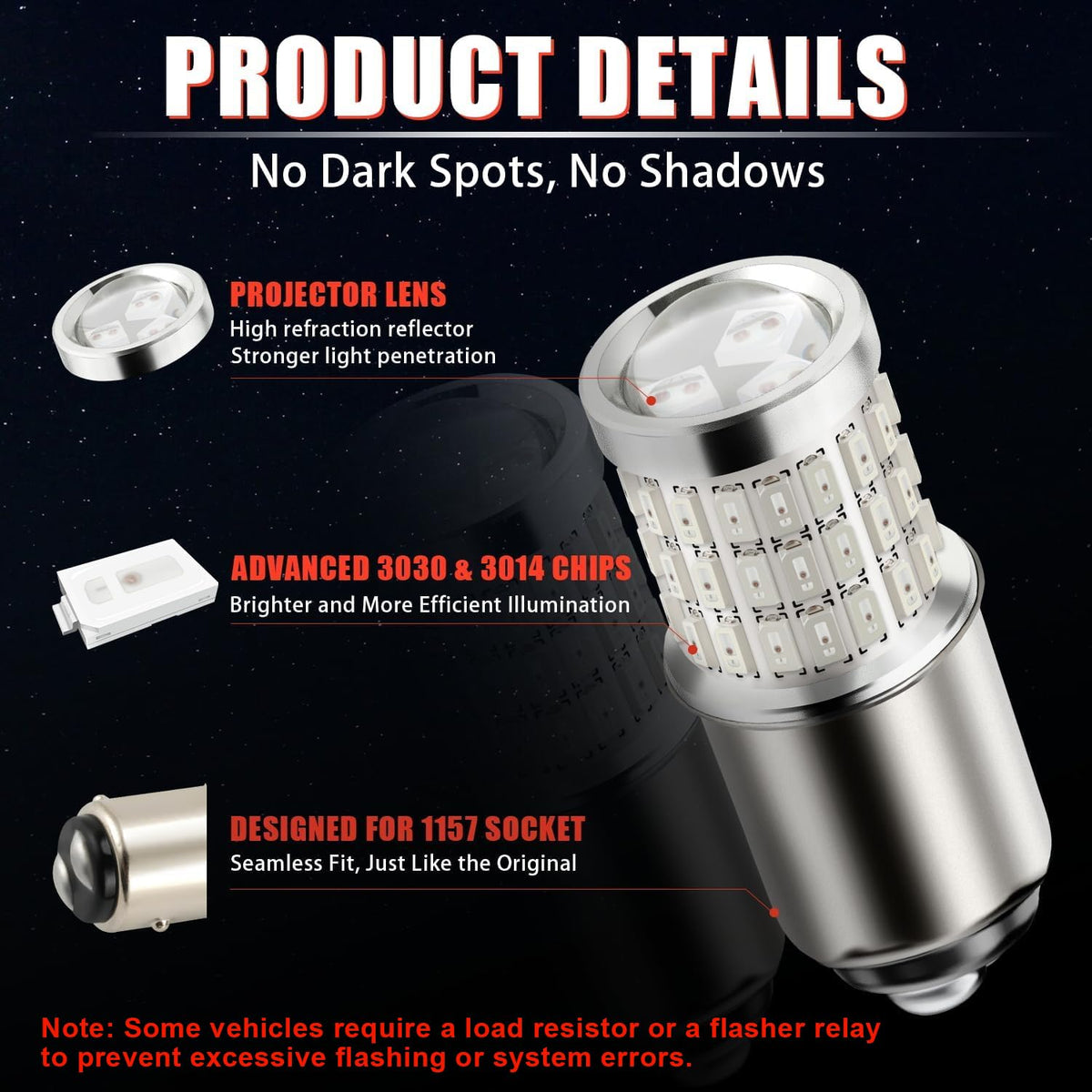 iBrightstar 3157 LED Bulb White, 4157 3156 LED Reverse Light Bulbs Super Bright for Tail Brake Lights Backup Lights Turn Signal Lights, 2 Pack