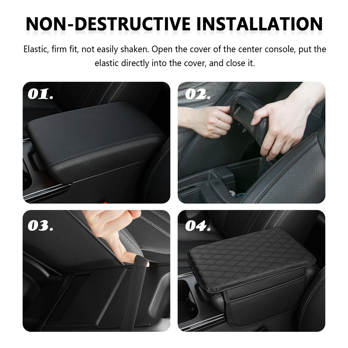Stacool Upgraded Car Center Console Cover,Microfiber Leather Car Armrest Cover Cushion with 2 Storage Bags,Universal Car Armrest Storage Box (Black)