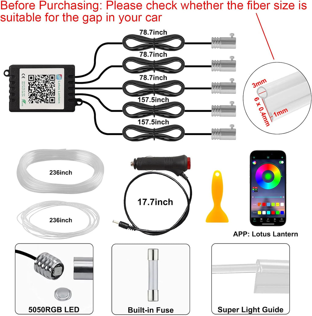 Interior Car LED Strip Lights APP Control, 5 in 1 RGB Ambient Lighting Kit