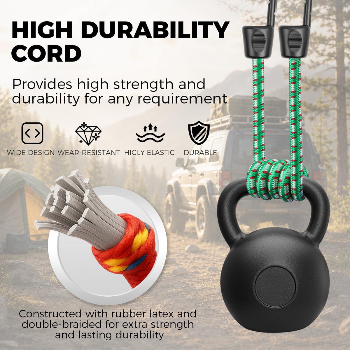 HORUSDY 31-Piece Premium Bungee Cords Assortment Jar, Includes 10”,18”,24”,32”,40” Bungee Cords, 6“ Zip Ties, 8”Canopy/Tarp Ball Ties and Crocodile Mouth Tarp Clips