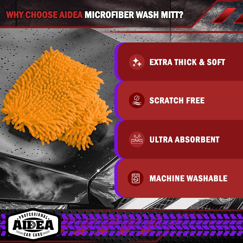 AIDEA Car Wash Mitt Microfiber-2PK, Car Wash Brush, Green, 7.12''X10.14''