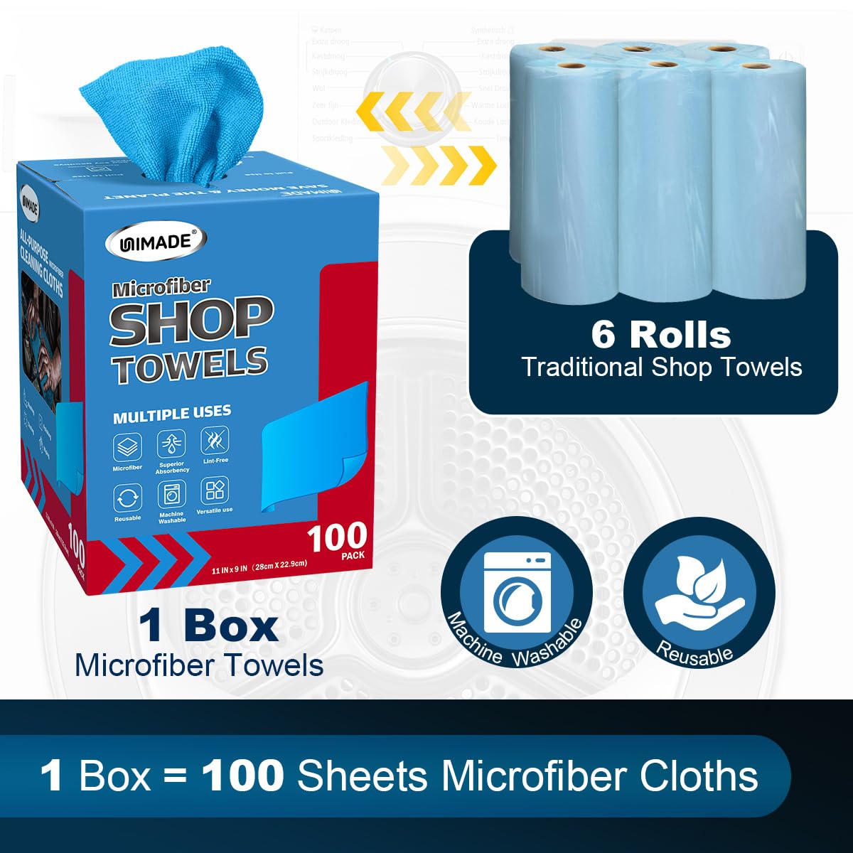 UNIMADE Shop Rags, 100 Sheets Microfiber Cleaning Cloth