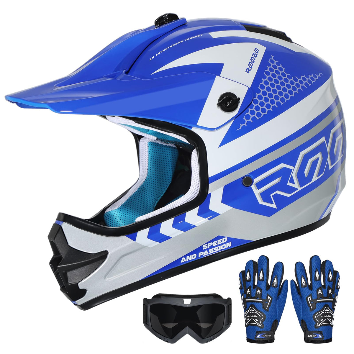 Youth Kids Dirt Bike Helmet DOT Approved, Full Face Motocross Set