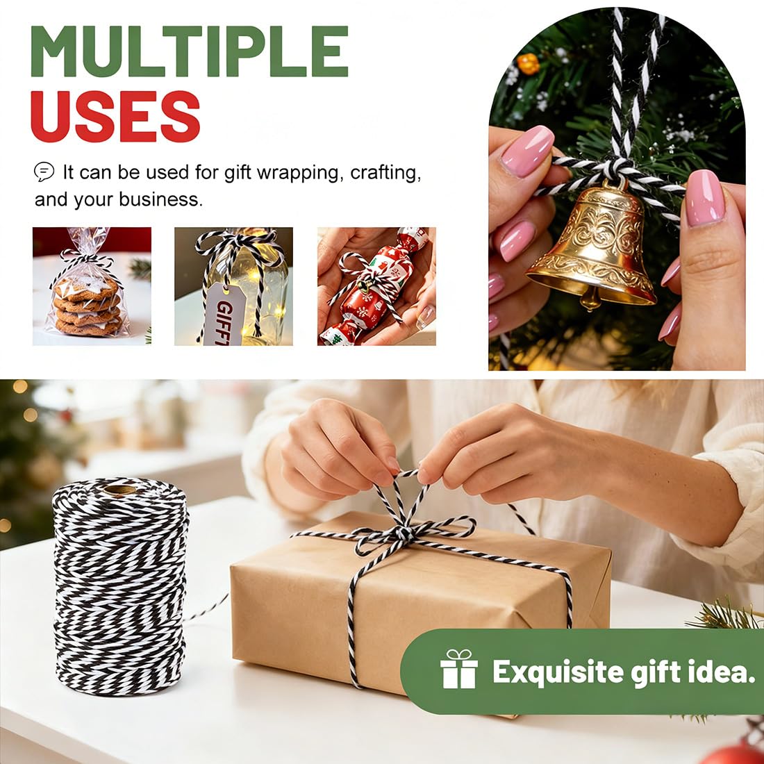 SMART&CASUAL 600 Feet 2mm Cotton Butcher Twine String Soft Food Safe for Cooking Craft Baker Kitchen Meat Turkey Sausage Roasting Gift Wrapping Gardening Crocheting Knitting