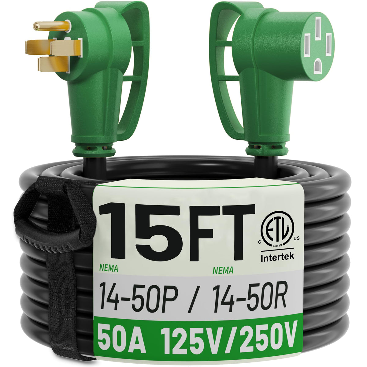 POWGRN NEMA 14-50P to 14-50R 25 FT 50 Amp RV/EV Extension Cord Outdoor