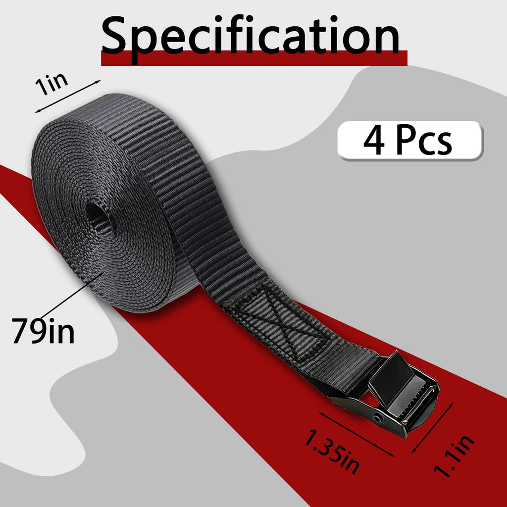Lashing Straps with Buckles, 4Pack, 1 Inch × 5 Feet, Cargo Tie-Down Strap (Black, 5Ft)