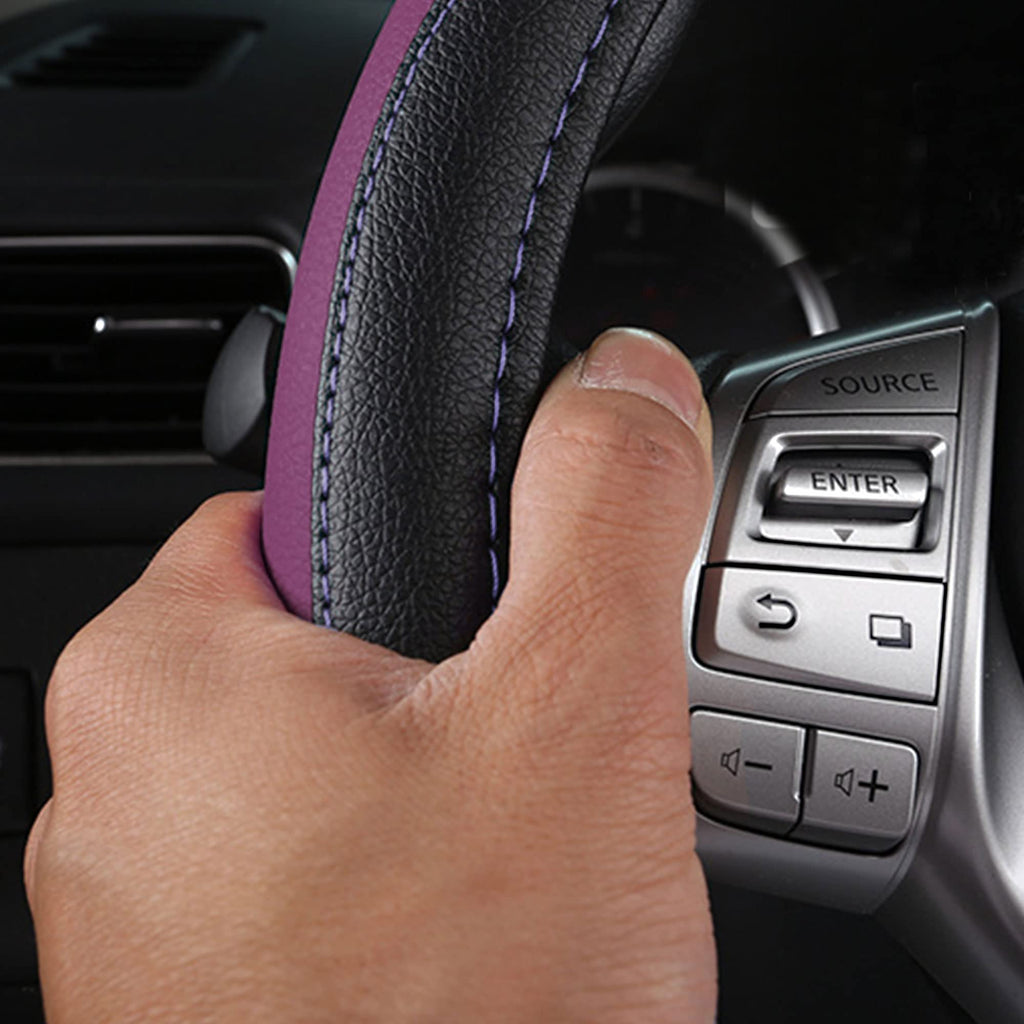 Leather Car Steering Wheel Cover, Universal Fit for Most Cars, Beige