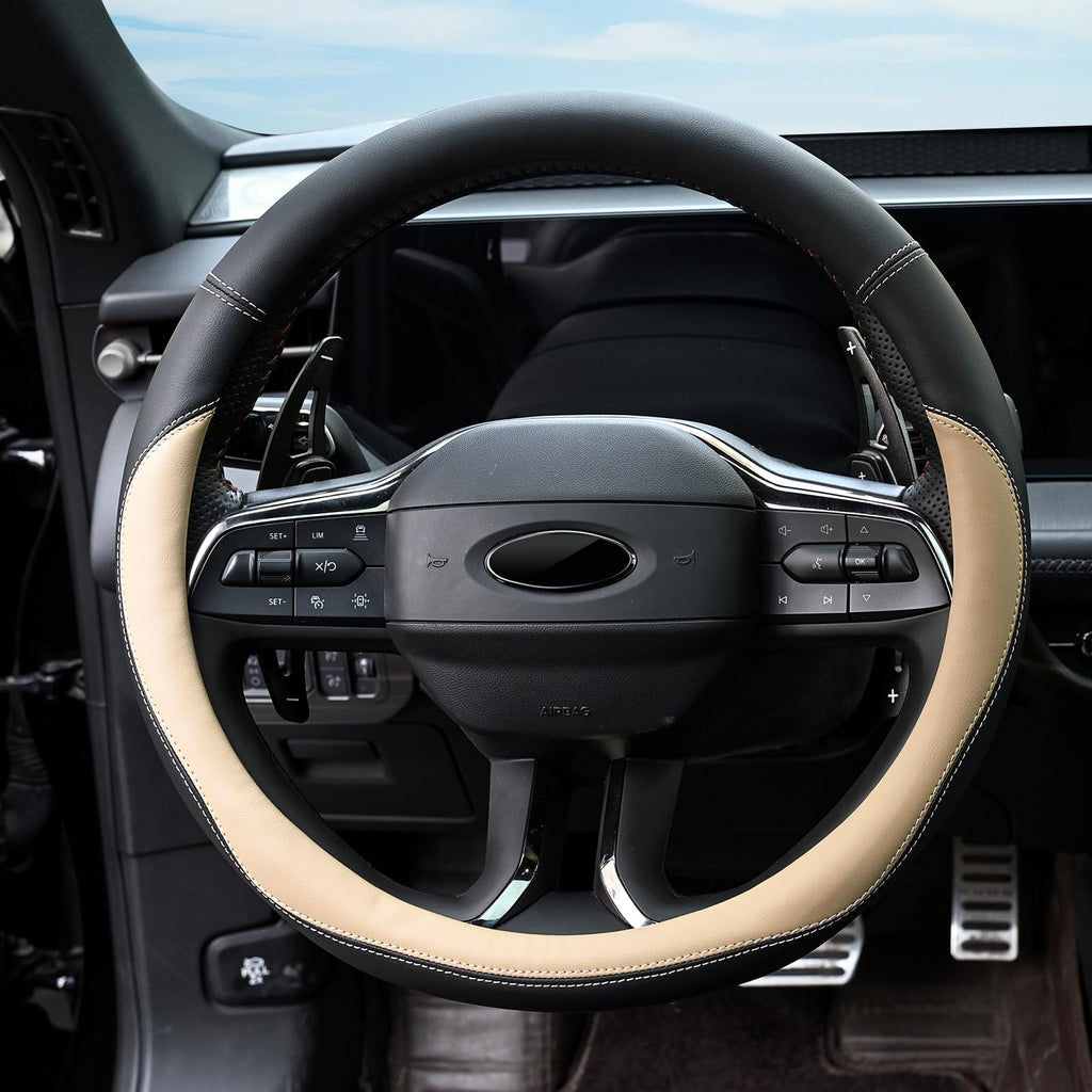 Valleycomfy Microfiber Leather Steering Wheel Cover Universal 15 inch (Black)