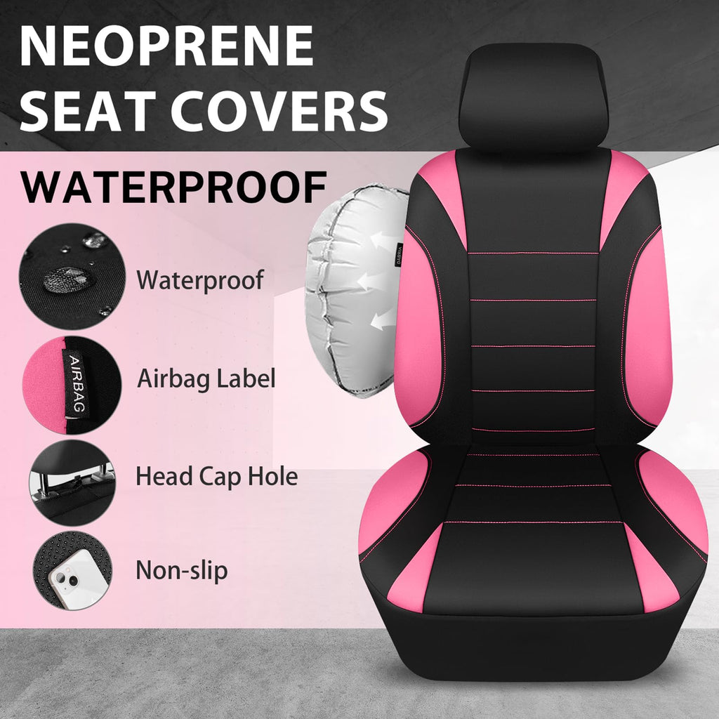 CAR PASS Waterproof Car Seat Covers Front Seats Only with 5mm Composite EVA, Neoprene Car Seat Cover with Separate Headrest Cover, Quick Setup Universal Fit for Car SUV Trucks,Airbag Compatible（Gray