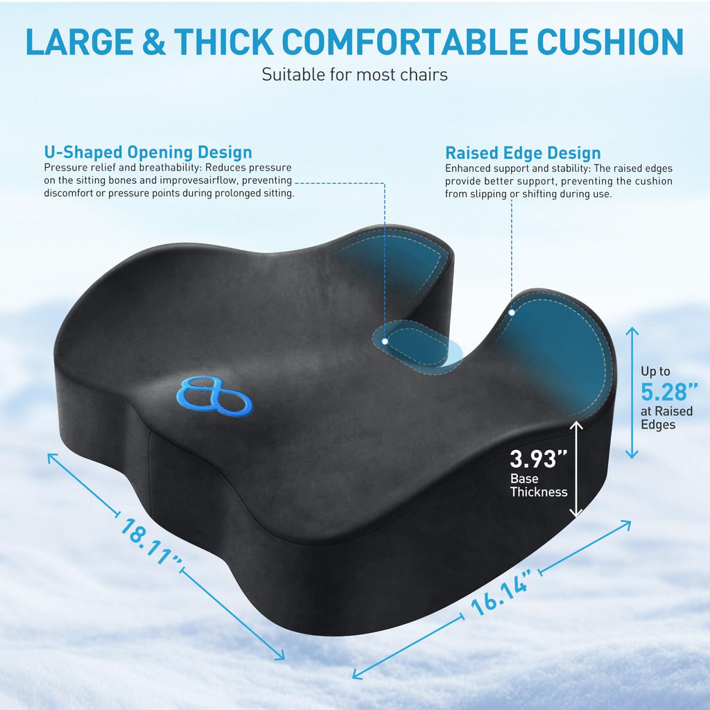 BlissTrends Memory Foam Seat Cushion for Office Chair & Car Seat, Black