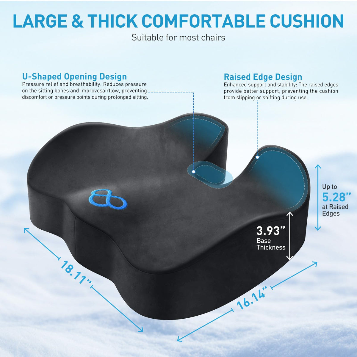 BlissTrends Memory Foam Seat Cushion for Office Chair & Car Seat, Black