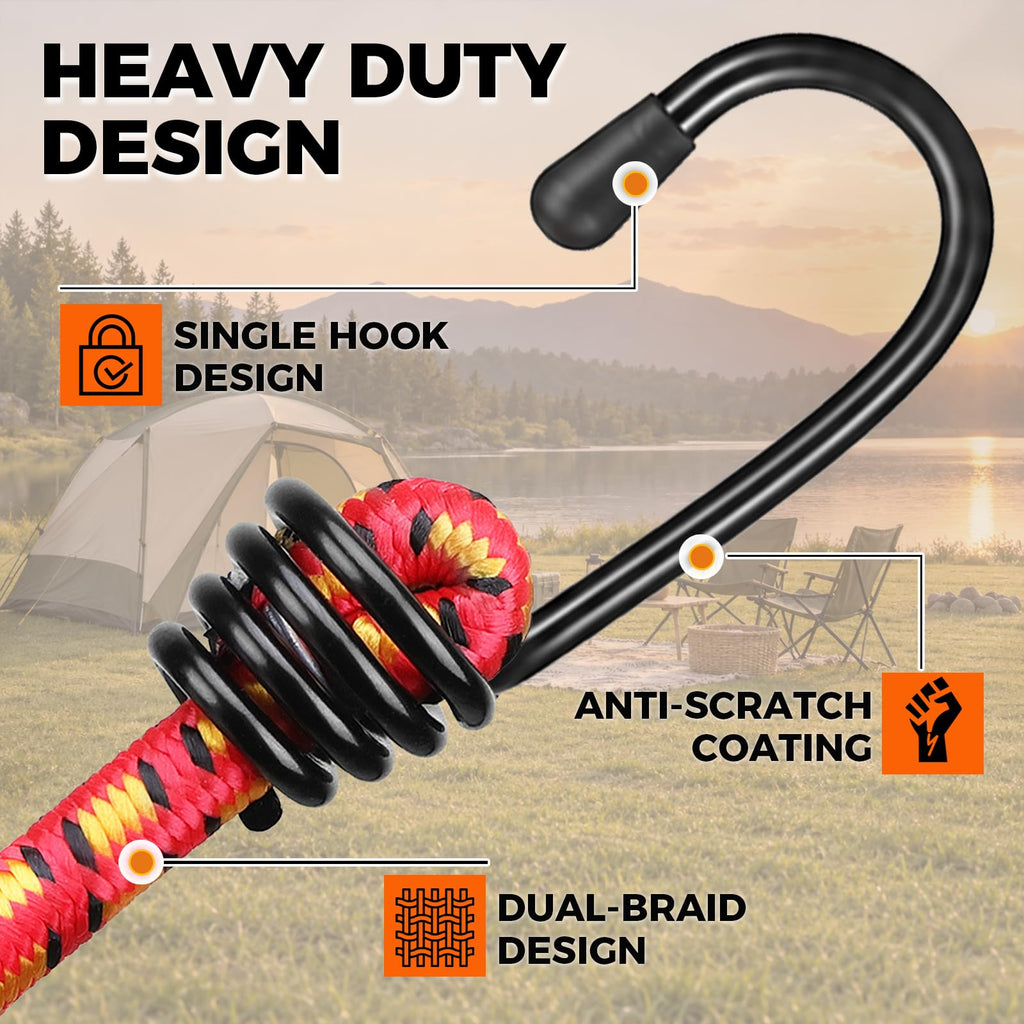 HORUSDY 31-Piece Premium Bungee Cords Assortment Jar, Includes 10”,18”,24”,32”,40” Bungee Cords, 6“ Zip Ties, 8”Canopy/Tarp Ball Ties and Crocodile Mouth Tarp Clips