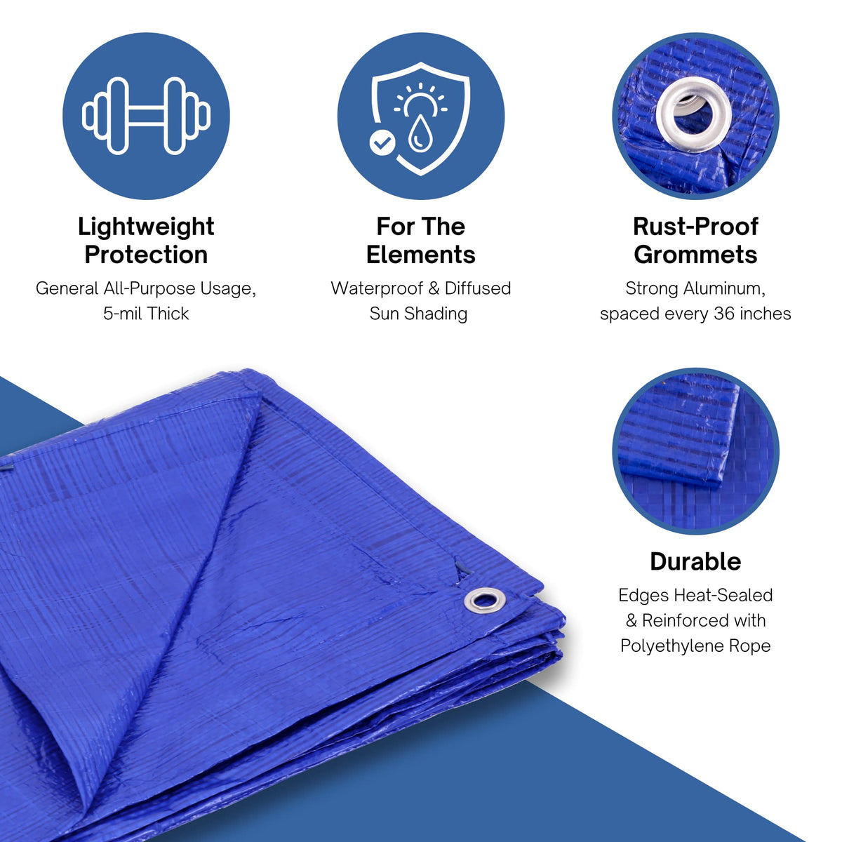 Kotap 12 x 16 Ft. All-Purpose Multi-Use Protection/Coverage 5-mil Poly Tarp, Waterproof, Blue, 1-Pack (TRA-1216)