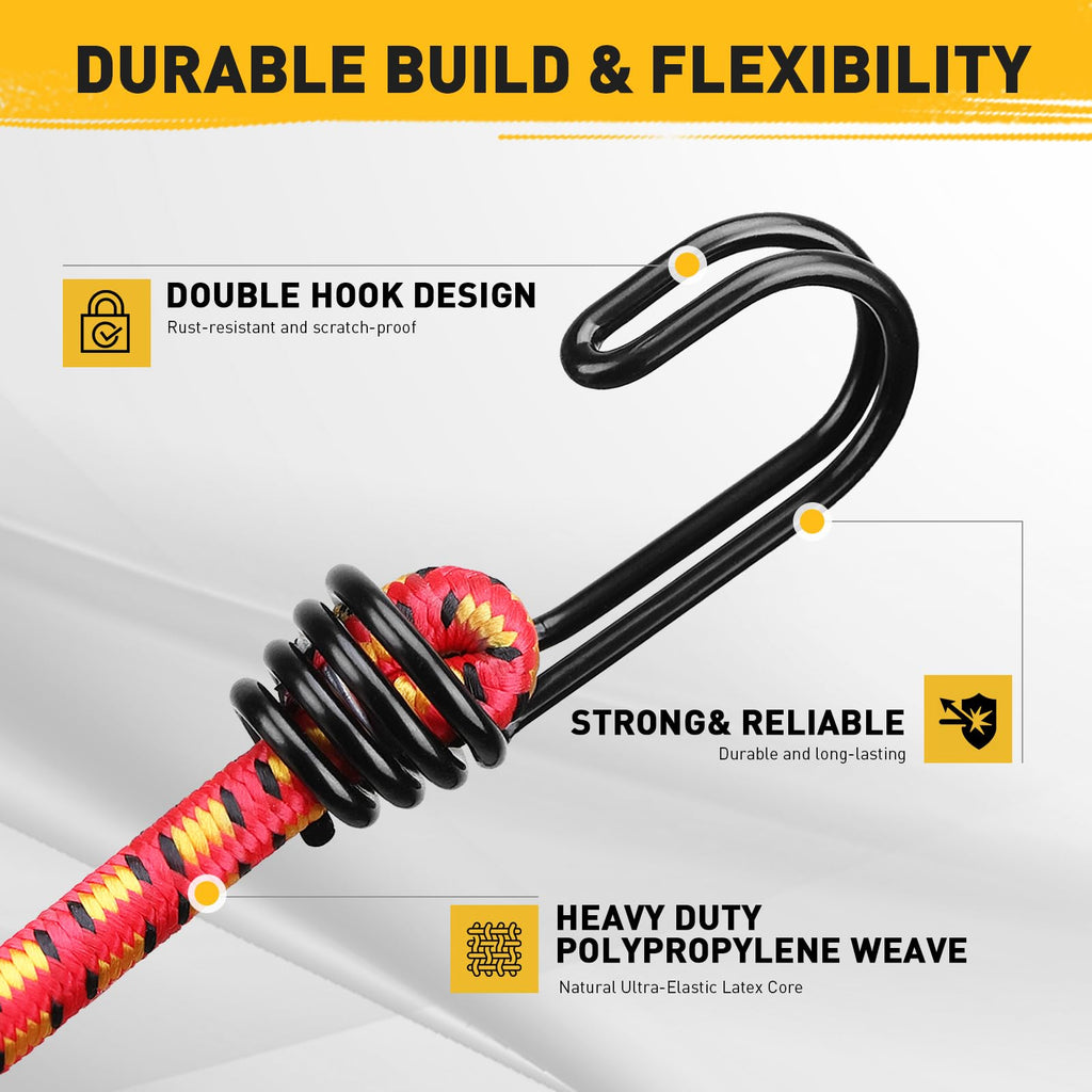 Bungee Cords Heavy Duty Outdoor: 20 Pcs Premium Rubber Bungee Cords with Hooks in a Storage Jar Includes 10", 18", 24", 30", 36", 48" Bungee Cord for Camping, Tent, Fastening Items