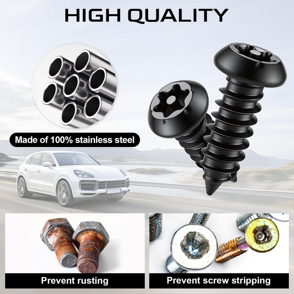 LivTee Rustproof License Plate Screws for Securing License Plates Frames and Covers on Cars and Trucks, 4 Sets Premium Stainless Steel Self Tapping Mounting Bolts (Black Zinc Plated)
