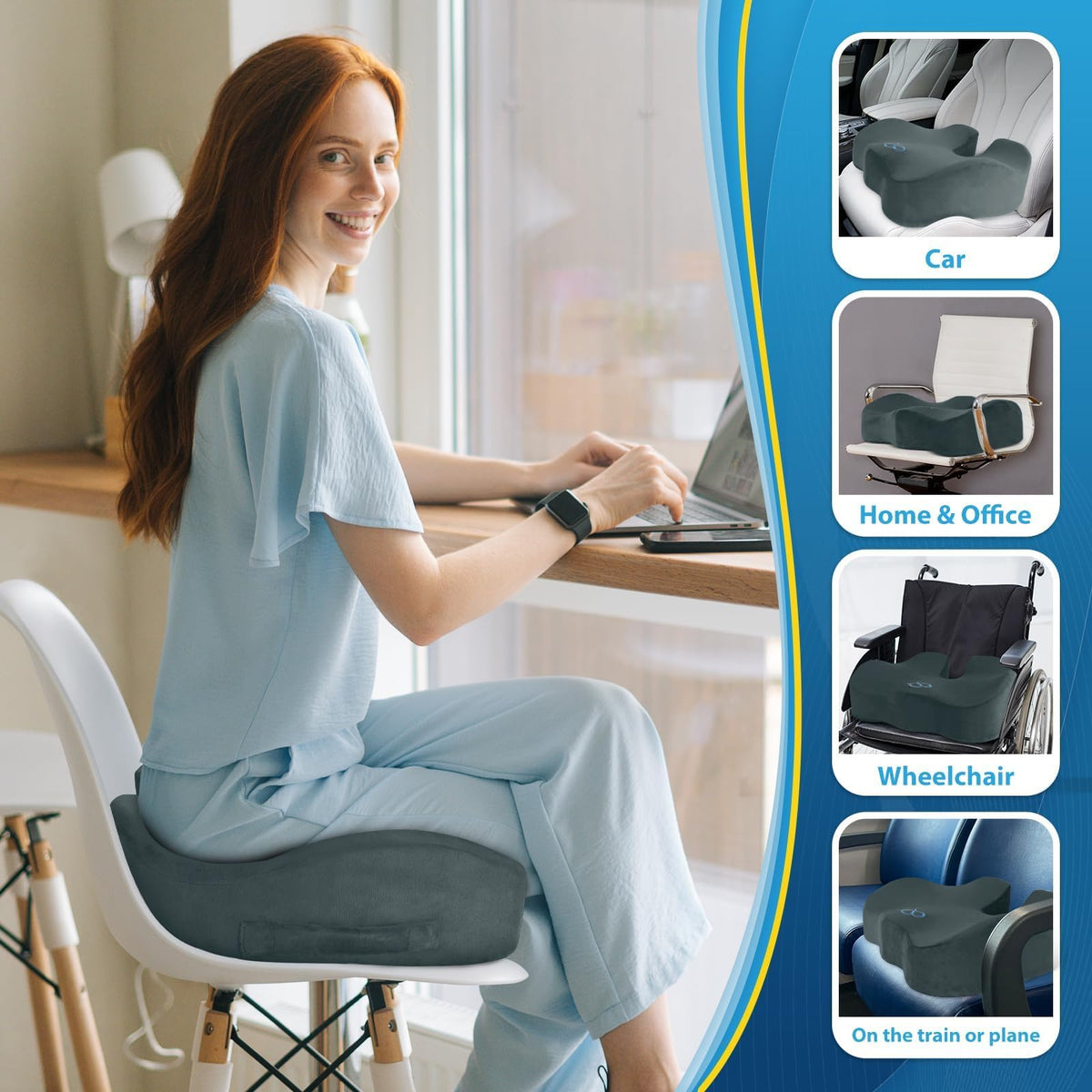 BlissTrends Memory Foam Seat Cushion for Office Chair & Car Seat, Black