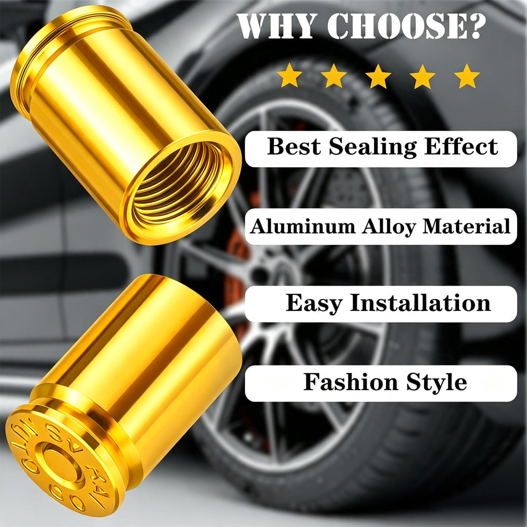 4PCS Bullet Shell Tire Valve Stem Caps, Aluminum Alloy Car Air Stem Cap, Universal Dustproof Tire Valve Stem Covers for Cars, SUV, Trucks, Bikes, Motorcycles, Bicycles (Black)