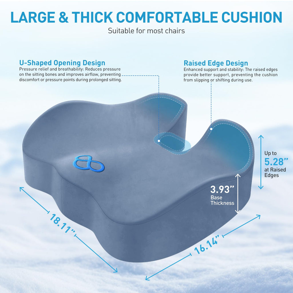 BlissTrends Memory Foam Seat Cushion for Office Chair & Car Seat, Black