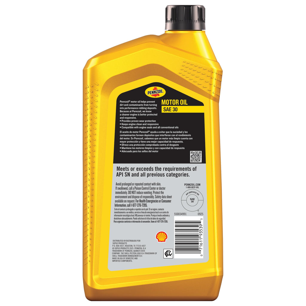 Pennzoil 10W-30 Motor Oil, 1 Quart