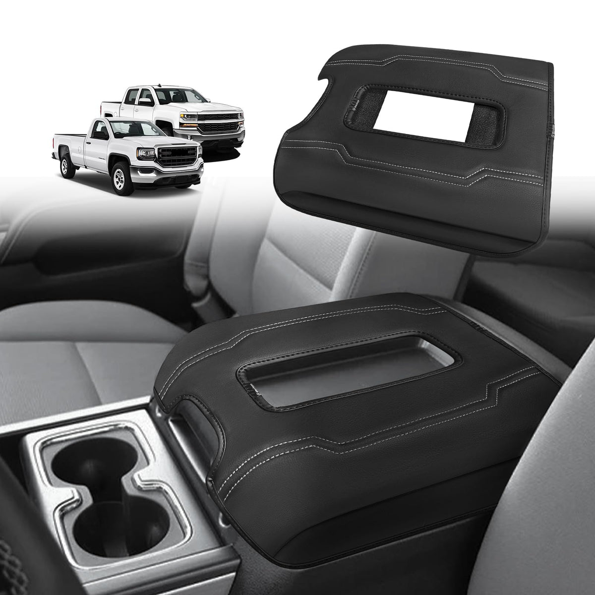 Muslogy Armrest Cover for Silverado/Sierra 2019-2026, Regular Thick, Bench