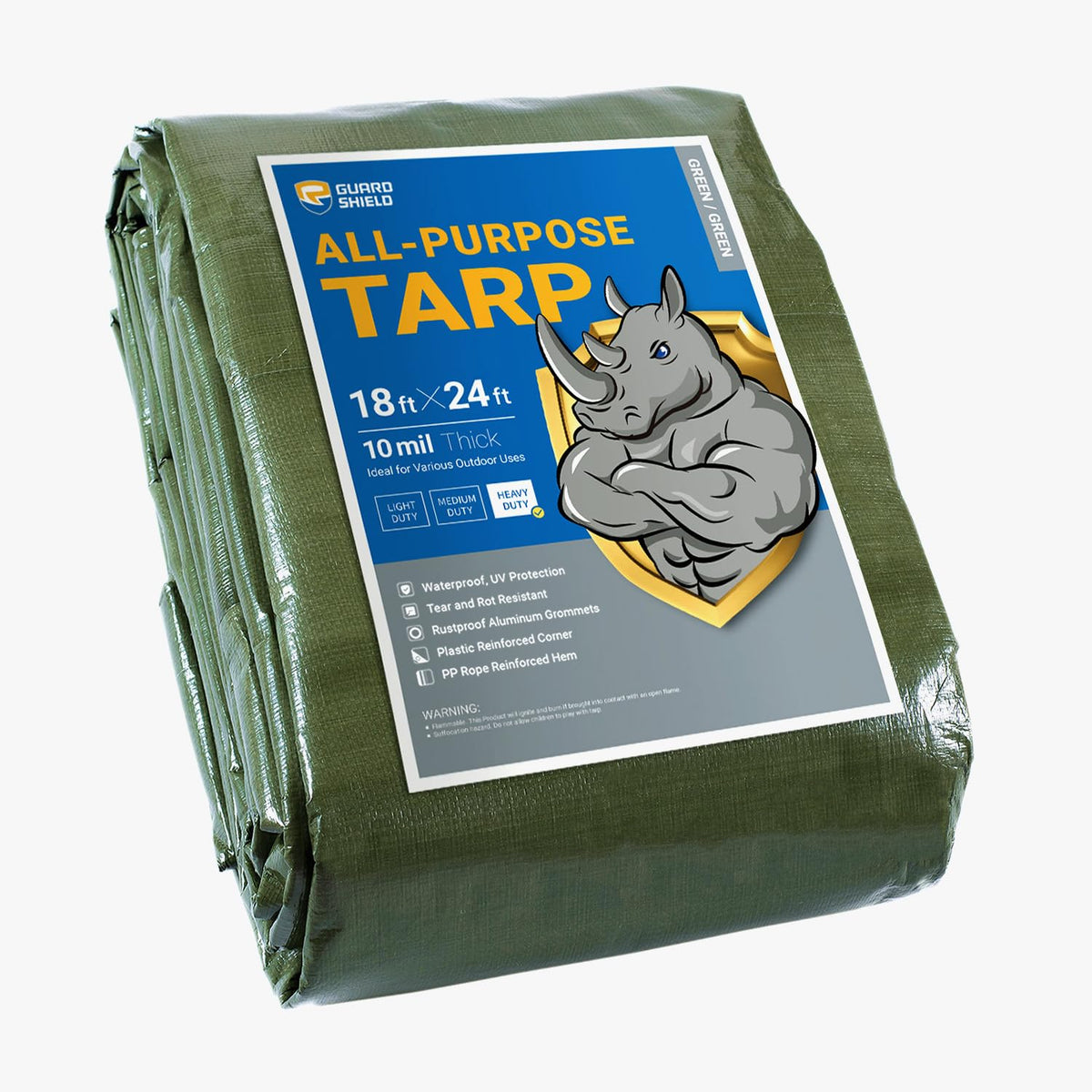 GUARD SHIELD Heavy Duty Tarp 12x16 Feet Green Multi Purpose Thick Waterproof Poly Tarp Cover 10mil