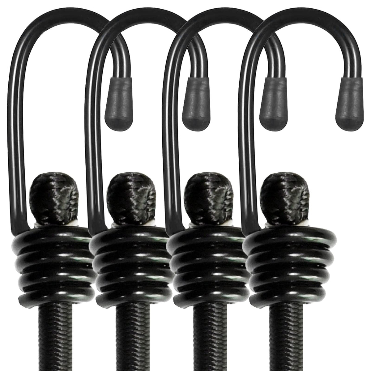 BEXSLE Bungee Cords with Hooks, Heavy Duty Outdoor Elastic Bungee Straps，No Odour Industrial Grade Bungee Rope for Securing Tarps, Luggage, Tents, Bikes or Garden Tidying 24inch 4Pcs (Black)