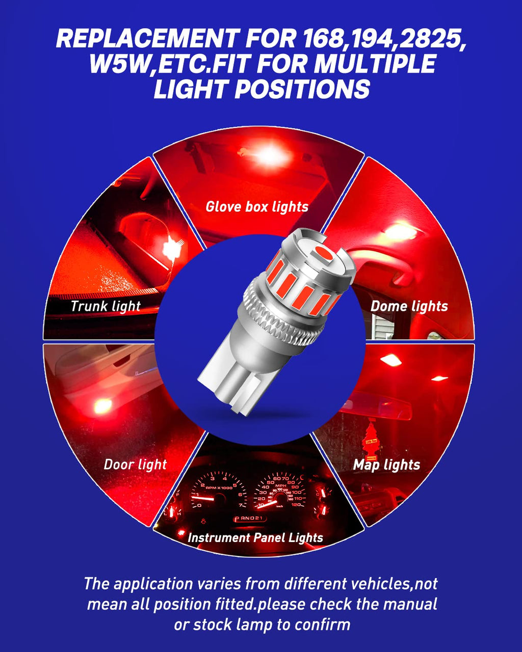 AUTOONE 194 LED License Plate Light 300% High Brightness T10 168 2825 W5W Bulbs for Dome Map Door Courtesy Interior Car 6500K White, Pack of 2