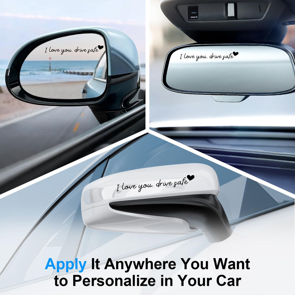 JUSTTOP 4PCS Car Decal,Decorative Rearview Mirror Sticker,I Love You Drive Safe Car Sticker,Auto Sticker and Decal,Car Decor for Women,Car Accessories,Fits Most Vehicles,Direct-Stick(Black&Red)
