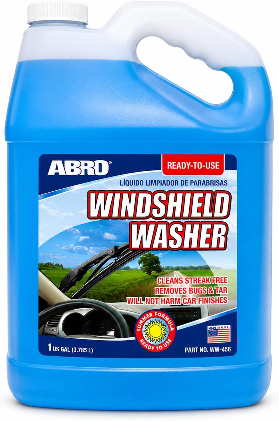 ABRO Windshield Washer Fluid 1 Gallon, Streak-Free Bug Remover, 1 Pack