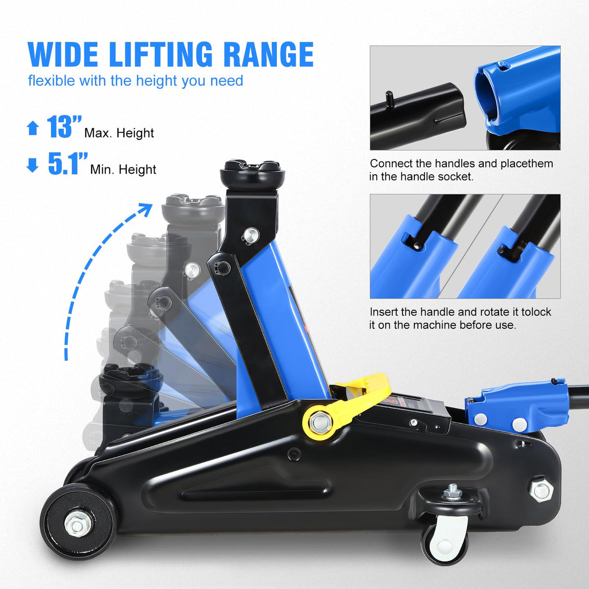 DNA Motoring TOOLS-00234 Low Profile Hydraulic Trolley Service/Floor Jack, 2 Ton (4000 lbs) Capacity, Lifting Range 5.1"-13", Black