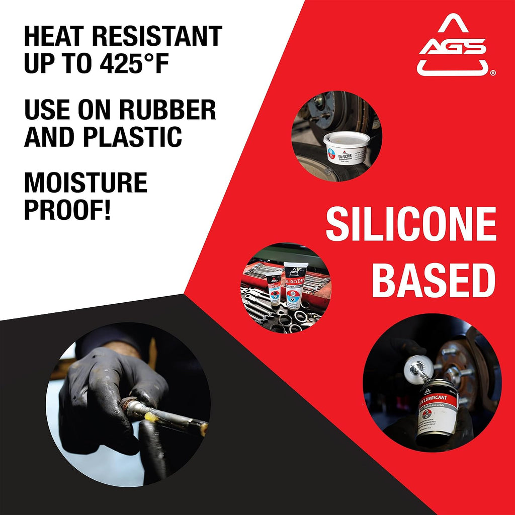 AGS SIL-Glyde 4 oz Tube Silicone Based Brake Assembly Lubricant for Eliminating Disc Brake Squeal - Moisture Proof, Heat Resistant, Rust and Corrosion Protector