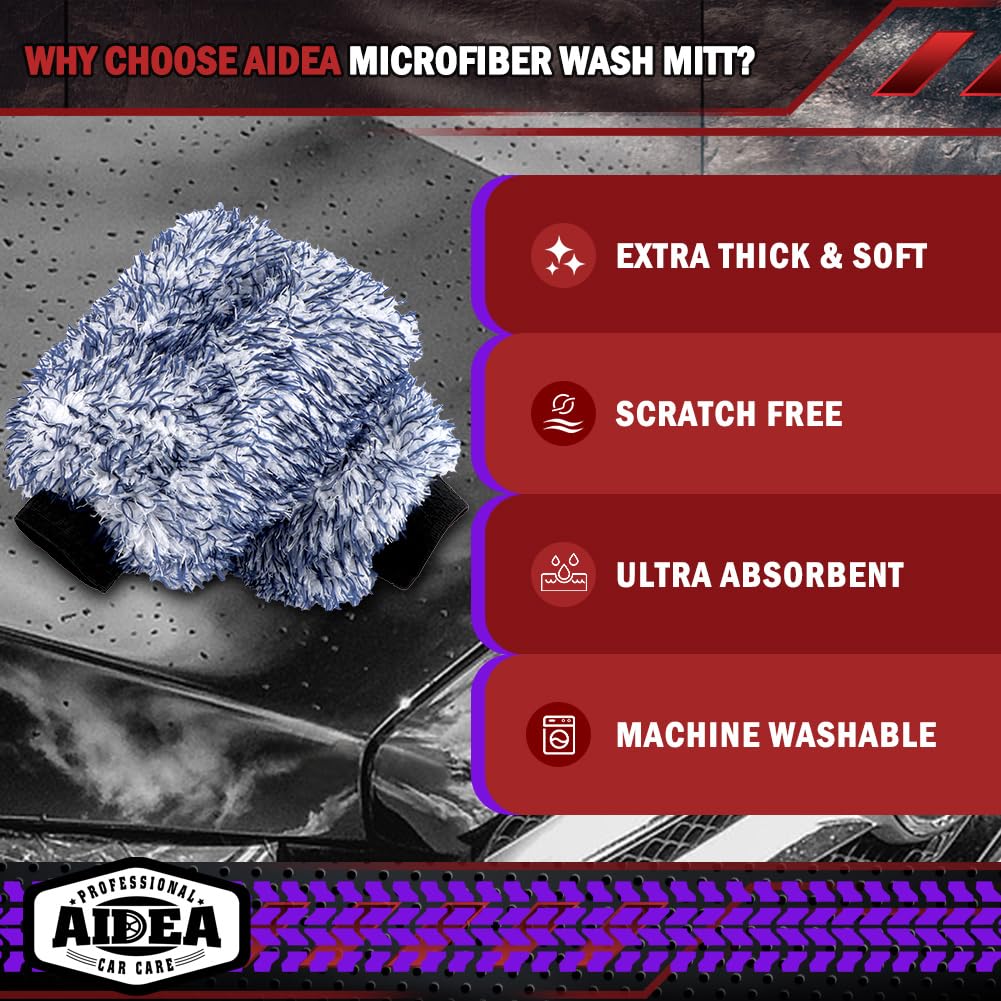 AIDEA Car Wash Mitt Microfiber-2PK, Car Wash Brush, Green, 7.12''X10.14''