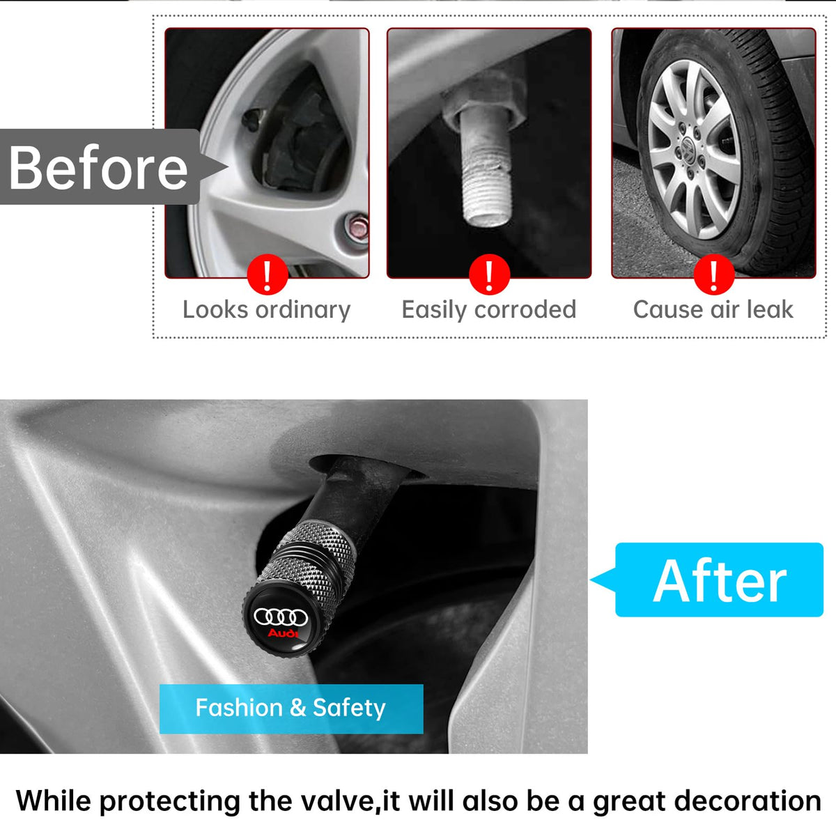 Tire Valve Stem Cap Cover for BMW M Accessories Belt O-Ring Seal Corrosion Resistant Tire Valve Stem Air Cap 4 Pack Black