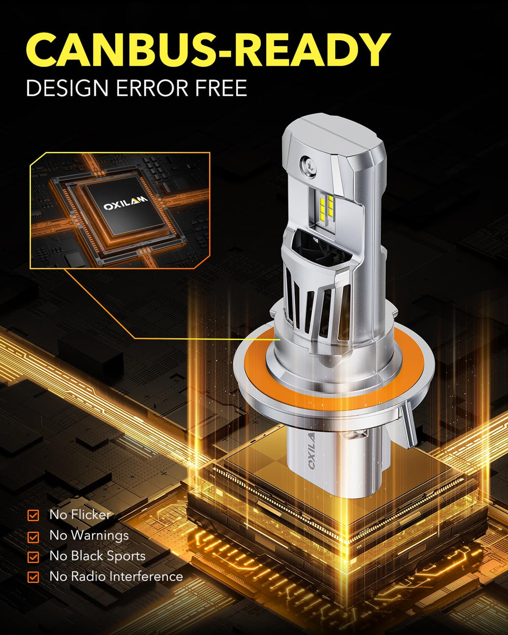 OXILAM H7 LED Light Bulb, 60000LM 10X Brighter 6500K White, Anti-Flicker, 60,000Hrs Lifespan, Plug and Play, H7 Fog Compatible with Cars Trucks SUVs, Pack of 2