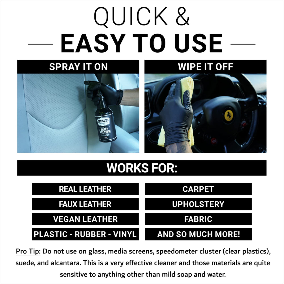 CAR GUYS Super Cleaner | Interior Car Cleaner for Tough Stains | Stain Remover for Car Seats, Carpet, Upholstery, & Leather | 18 Oz Kit with Microfiber Towel