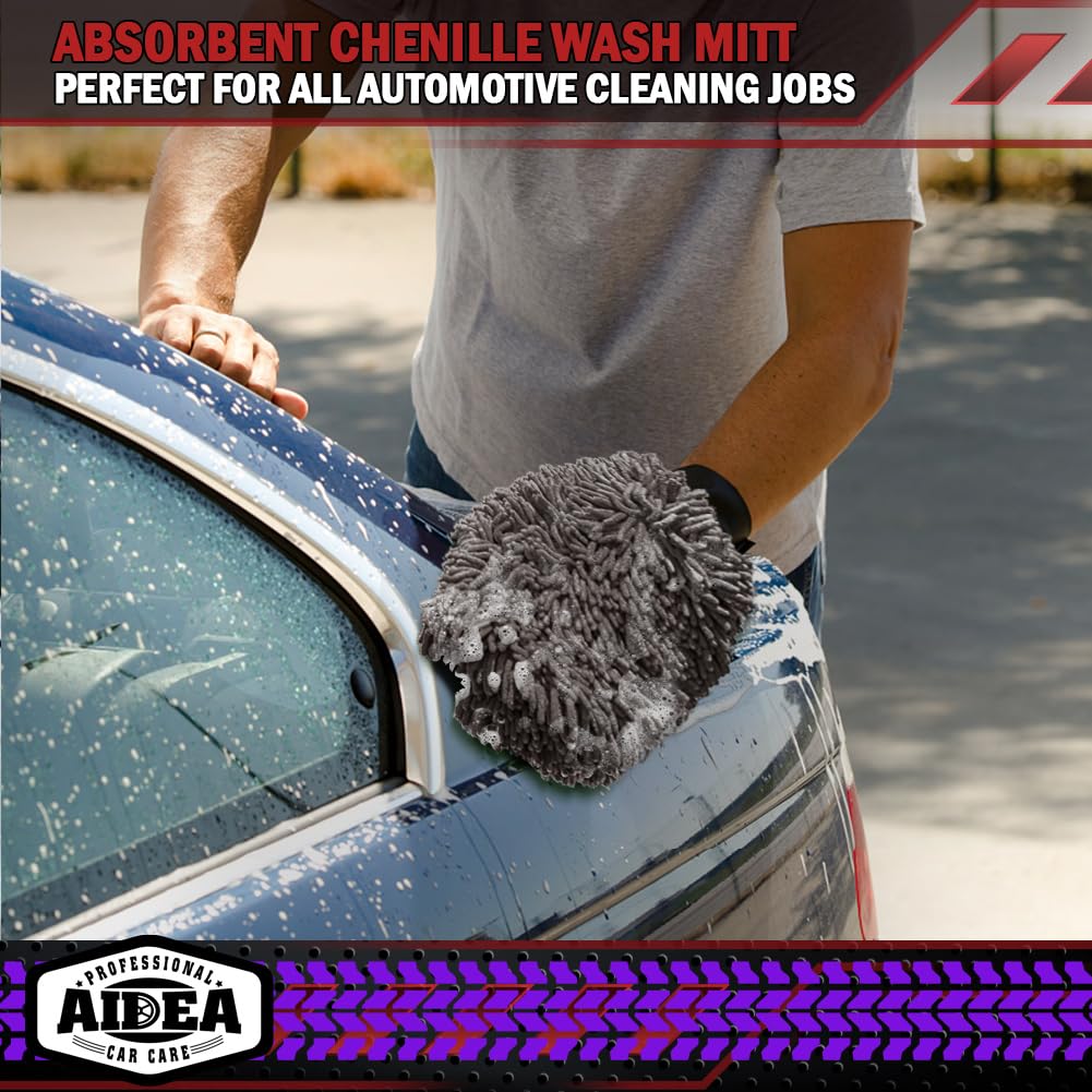 AIDEA Car Wash Mitt Microfiber-2PK, Car Wash Brush, Green, 7.12''X10.14''
