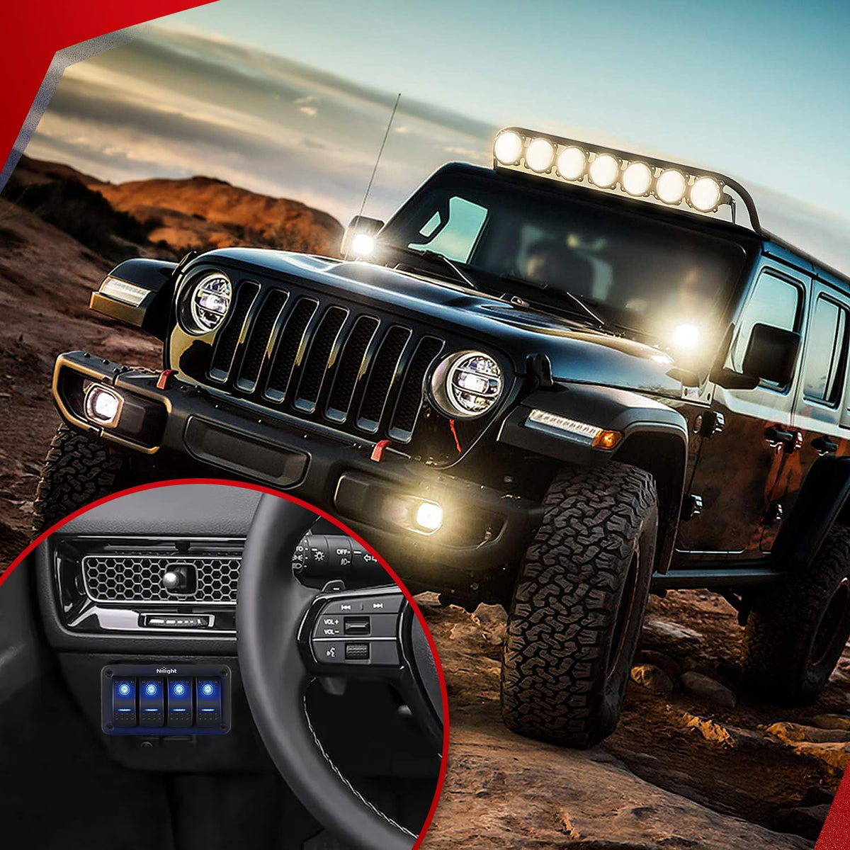 Nilight - NI -WA 06 LED Light Bar Wiring Harness Kit - 2 Leads 12V On Off Switch Power Relay Blade Fuse for Off Road Lights LED Work Light, 2 Years Warranty