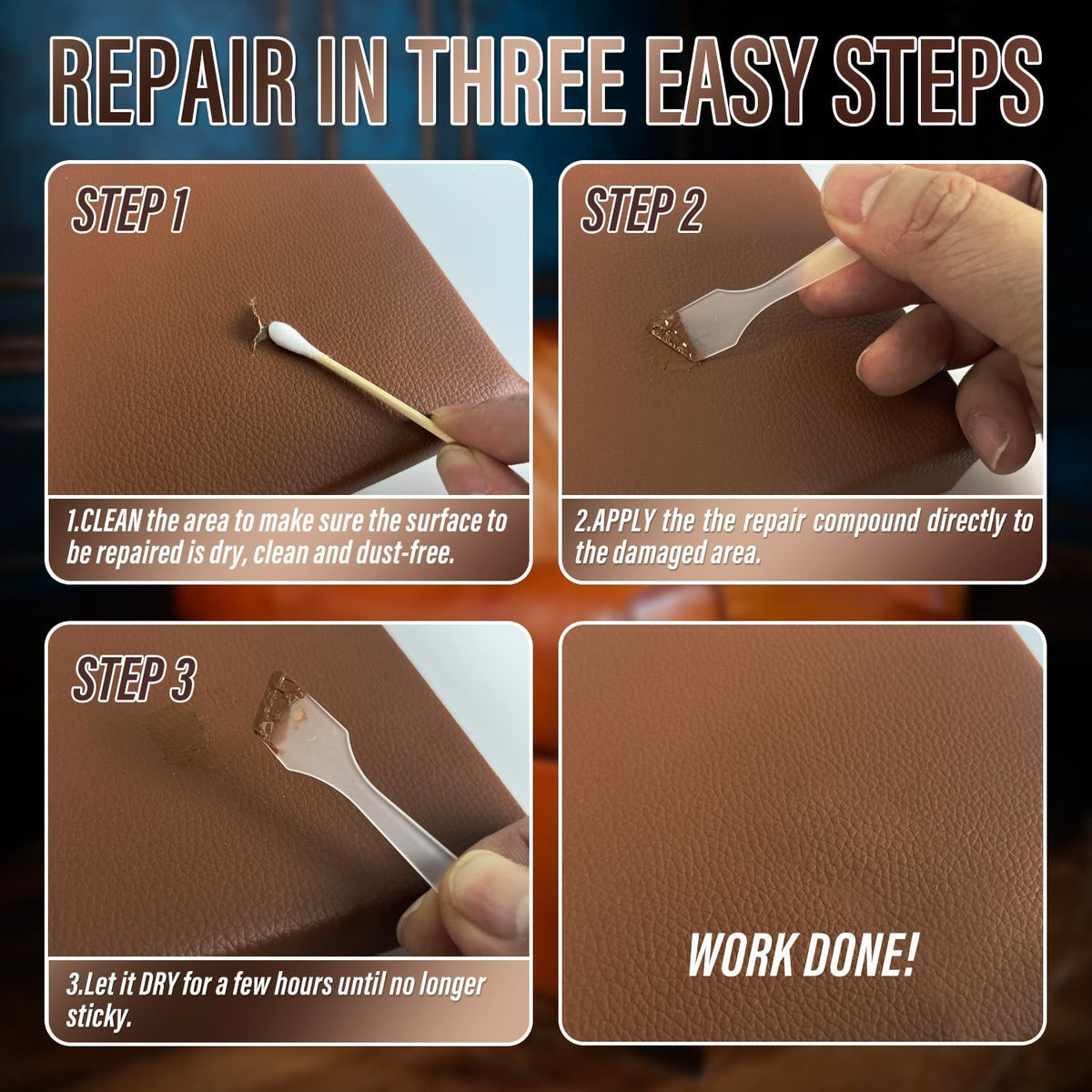 Leather & Vinyl Repair Kit for Furniture, Car Seats & Couches, 10 Colors