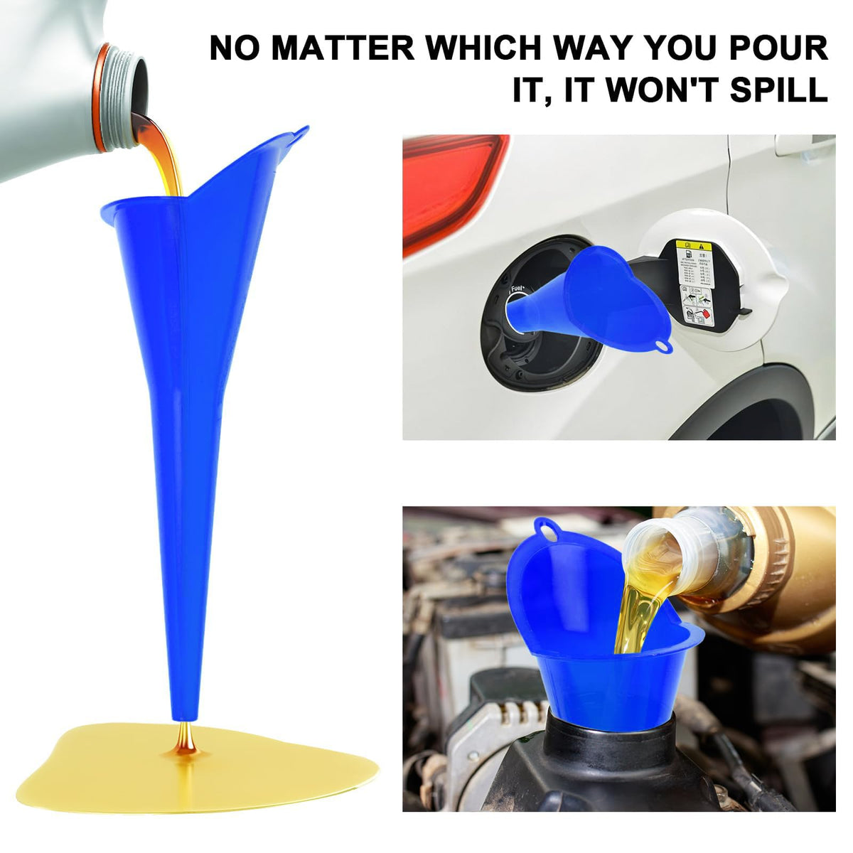 Long-Neck Oil Funnel for Automotive – Multi-Function Plastic Funnel for Oil, Gas & Lubricants – Universal Car Accessory (Blue (1-Pack))
