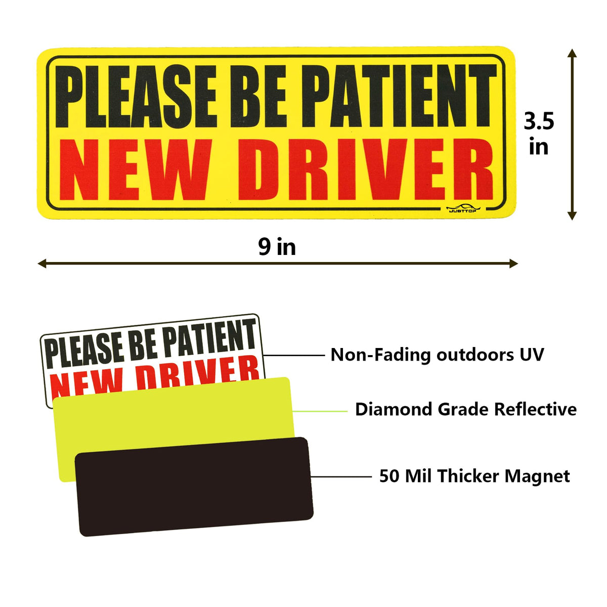 JUSTTOP 3pcs Student Driver Magnet for Car, Please Be Patient Student Driver, New Drivers Sticker Safety Warning, Magnetic Reflective Rookie Driver Bumper Sticker (Black&Red)