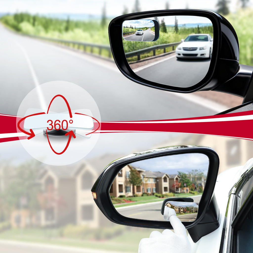 LivTee Blind Spot Mirror, 2" Round HD Glass Frameless Convex Rear View Mirrors Exterior Accessories with Wide Angle Adjustable Stick for Car SUV and Trucks, Pack of 2
