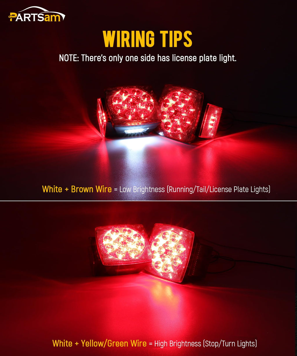 Partsam 12V Submersible Square Led Trailer Light,Red White LED Stop Turn Tail License Brake Running Light Lamp for Trailers Under 80" Boat Trailer Truck Marine Camper RV Snowmobile,IP68,DOT Compliant