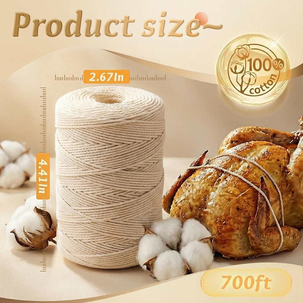 SMART&CASUAL 700 Feet 100% Cotton Butcher Twine String 2mm Food-Grade Cooking Twine for Kitchen Roasting Turkey Sausage Meat Prep Baking Crafts Crocheting Gift Wrapping Gardening