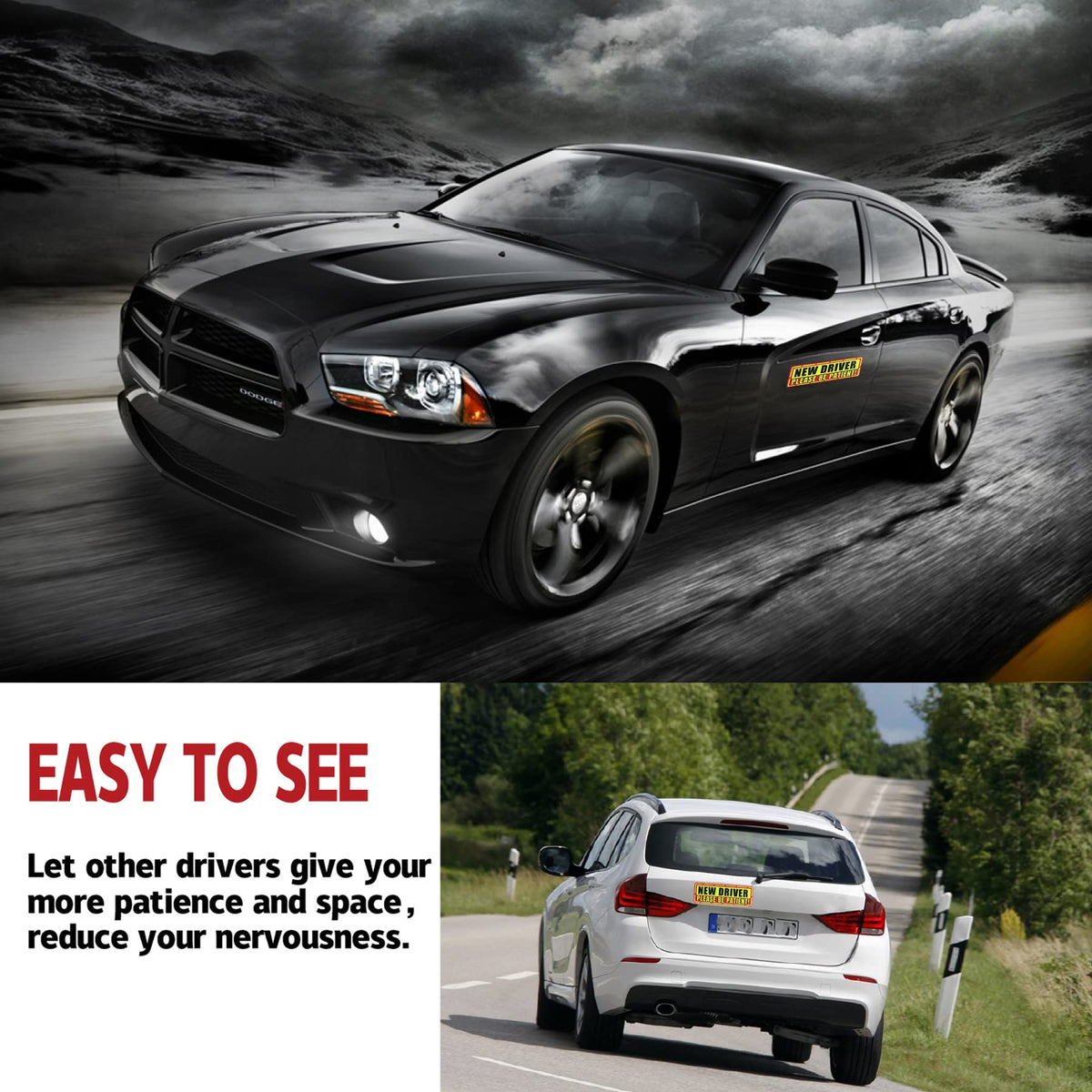 SINGARO Student Driver Magnet for Car - Please Be Patient, 3Pcs Magnetic Reflective Novice Sticker, New Driver Decal, Removable Exterior Car Accessories